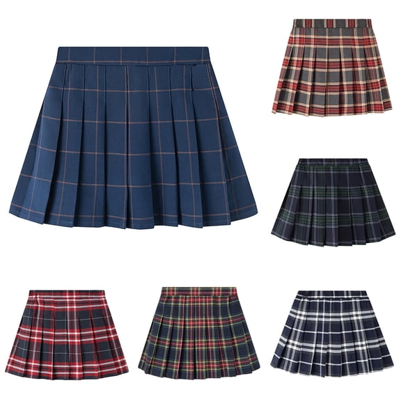 REDARER Girls Plaid Woven Pleated Skirt Side Elastic High Waist Even Box Press Pleats Flared Mini Swing Hem Wear Resistant Casual Back to School Daily Uniform Skirt,2-3 Years