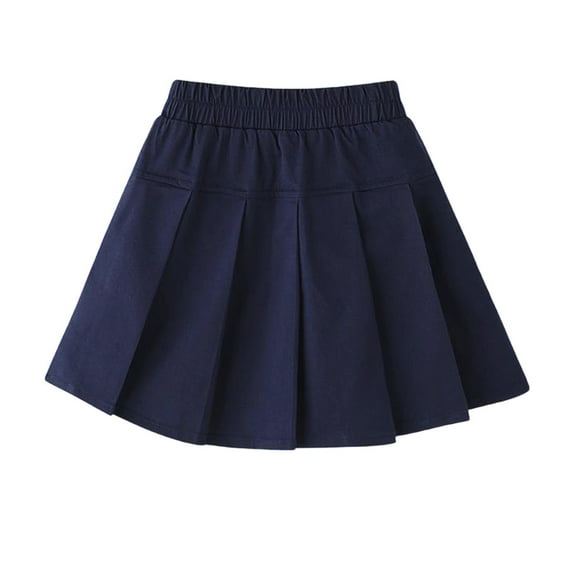 REDARER Girls Pleated Skirt Elastic Waist A-Line Mini Skirt School Uniform Casual Outfits for Fall,Color:Dark Blue,Size:13-14 Years
