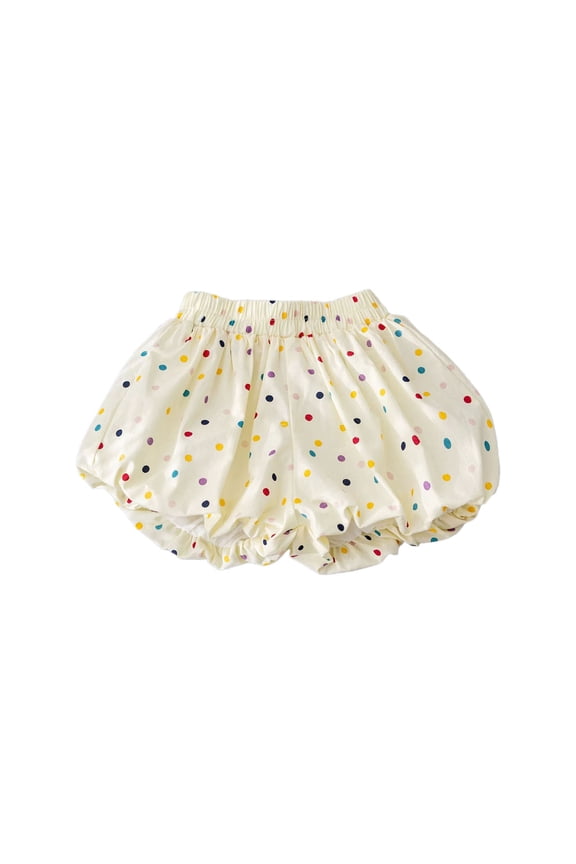 Girls Polka Dot Bubble Shorts, Elastic Waist Soft Breathable Summer Casual & Outdoor Playwear,3-4 Years