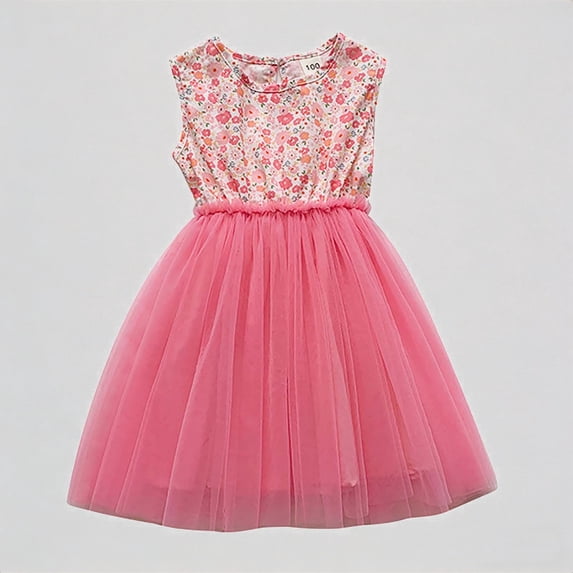 REDARER Girls Polka Dot Tulle Dress, Sleeveless Contrast Color Princess Dress for 4th of July Party,12-18 Months