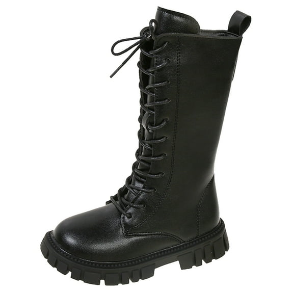 REDARER Girls Princess Boots, Knee High Leather Boots with Soft Sole, Comfortable Flat Heel Booties for Dress Up and Casual Wear,Size:9-9.5 Years