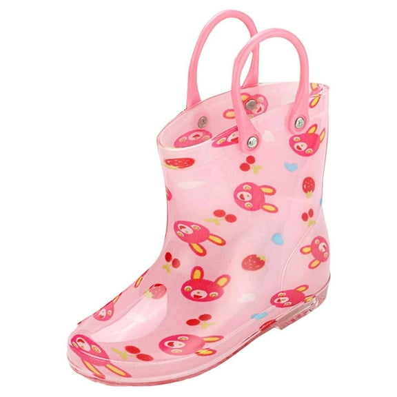 REDARER Girls Rain Boots with Handles, Waterproof Floral Design Shoes for Kids - Durable Non- Outdoor Footwear,Size:3.5-4 Years