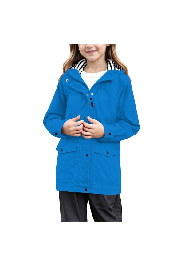 Girls Rain Jacket, Hooded Lightweight Windbreaker for Kids, Windproof Softshell Anorak for Autumn Hiking Cycling Walking,Size:13-14 Years
