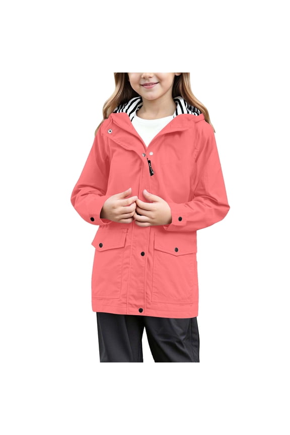 Girls Rain Jacket, Hooded Lightweight Windbreaker for Kids, Windproof Softshell Anorak for Autumn Hiking Cycling Walking,Size:5-6 Years
