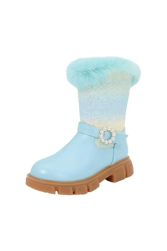 Girls' Rainbow Boots - High Cute Winter Booties with Plush Lining | Princess Style for Autumn & Snow Play,Color:Blue,Size:12-13.5 Years