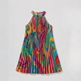 thumbnail image 1 of REDARER Girls Rainbow Swirl Print Pleated Halter Dress Sleeveless Loose Fit Casual Summer Playwear for Toddler & Kids,13-14 Years, 1 of 2