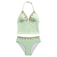 thumbnail image 1 of REDARER Girls Ribbed 2 Piece Halter Tankini Bikini Set V Neck Seashell Starfish Beaded Summer Beach Pool Bathing Swimwear,15-16 Years, 1 of 6