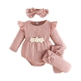 thumbnail image 1 of REDARER Girls' Ribbed Knit Bodysuit - Flutter Sleeve Romper Set with Headband & Socks for Summer,6-9 Months, 1 of 8