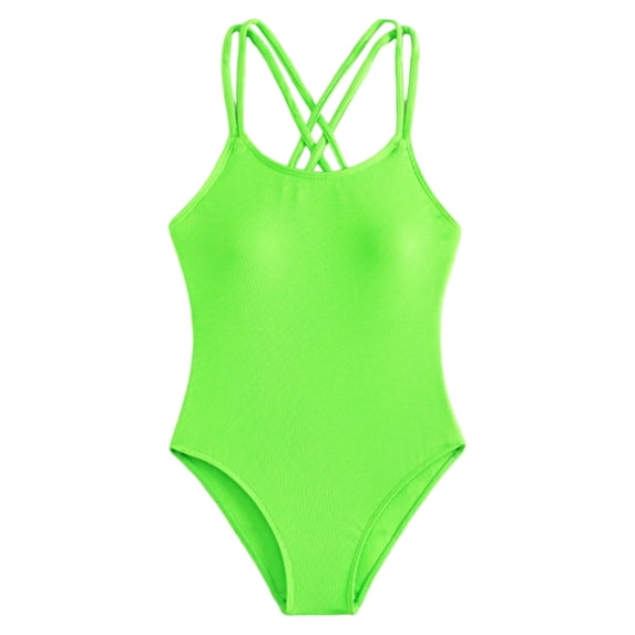 REDARER Girls Ribbed One Piece Swimsuit Criss Cross Back Spaghetti Strap Bathing Suit for Beach Pool,9-10 Years