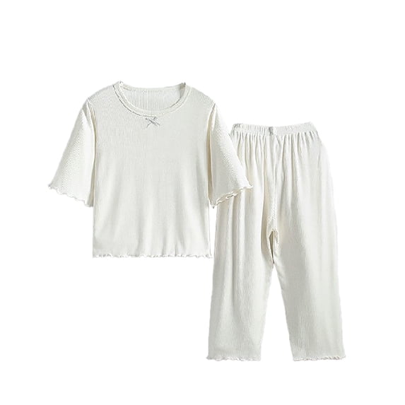 REDARER Girls' Ribbed Pajama Set, Soft Breathable Short Sleeve & Capri Loungewear for Summer,10-11 Years