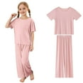 thumbnail image 1 of REDARER Girls Ribbed Short Sleeve Top & Elastic Waist Long Pants 2-Piece Soft Summer Loungewear Set,6-7 Years, 1 of 6