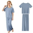 thumbnail image 1 of REDARER Girls Ribbed Short Sleeve Top & Elastic Waist Long Pants 2-Piece Soft Summer Loungewear Set,8-9 Years, 1 of 6