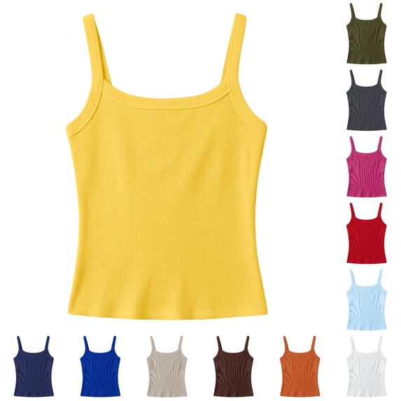 REDARER Girls Ribbed Square Neck Tank Top Stretch Slim Fit Sleeveless Basic Casual Daily Layering Camisole,11-12 Years