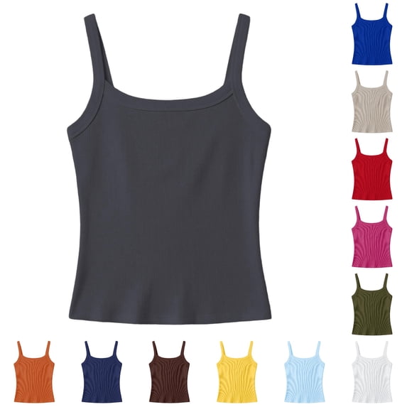 REDARER Girls Ribbed Square Neck Tank Top Stretch Slim Fit Sleeveless Basic Casual Daily Layering Camisole,13-14 Years