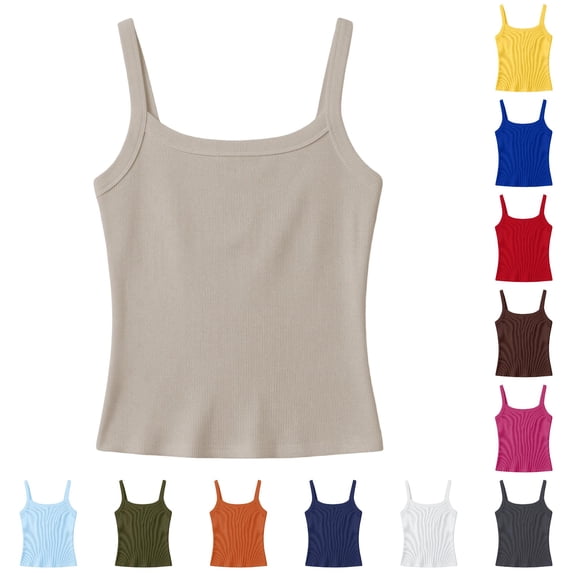 REDARER Girls Ribbed Square Neck Tank Top Stretch Slim Fit Sleeveless Basic Casual Daily Layering Camisole,9-10 Years