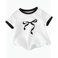 thumbnail image 1 of REDARER Girls Ringer T-Shirt Bow Print Short Sleeve Solid Cute Casual Soft Cotton Daily Wear Tee,7-8 Years, 1 of 6