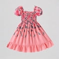 thumbnail image 1 of REDARER Girls' Rose Print Smocked Dress with Puff Sleeves & Ruffle Hem Summer Vacation Outfit,2-3 Years, 1 of 7
