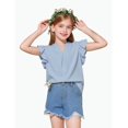 thumbnail image 1 of REDARER Girls Ruffle Sleeve V-Neck Blouse Solid Color Casual Summer Lightweight Top,7-8 Years, 1 of 6