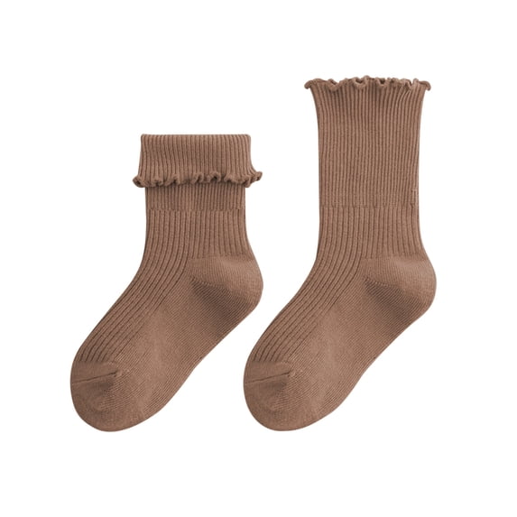 REDARER Girls' Ruffled Crew Socks - Soft Selvedge Cotton Socks for Winter/Autumn, Comfortable Mid-Calf Princess Socks