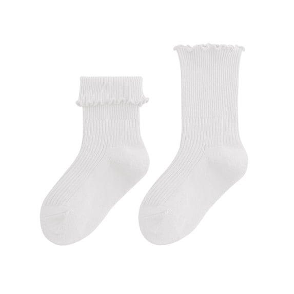 REDARER Girls' Ruffled Crew Socks - Soft Selvedge Cotton Socks for Winter/Autumn, Comfortable Mid-Calf Princess Socks