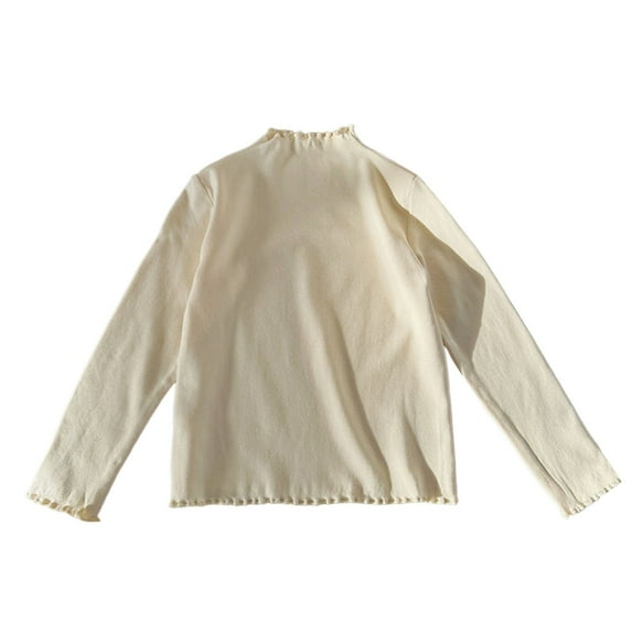 REDARER Girls Ruffled Long Sleeve Top Stretch Blouse, Solid Color Layering Shirt for Kids Autumn Winter,10-11 Years