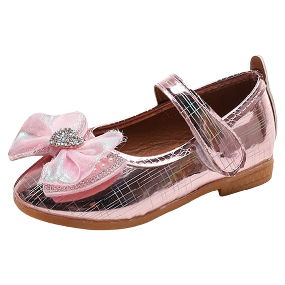 REDARER Girls Sandals Bow Heart Water Decoration Cute Flat Bottom Lightweight Hook Loop Princess Shoes,Size 7-7.5 Years