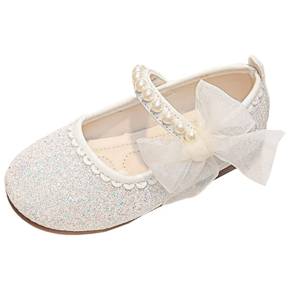 REDARER Girls Sandals Cute and Versatile Pearl Bow Decoration Flat Bottom Hook Loop Comfortable Shoes,4.5-5 Years