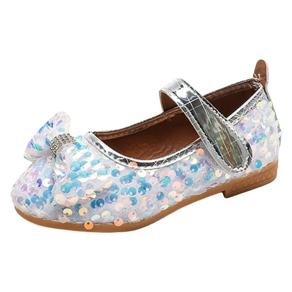 REDARER Girls Sandals Fashionable Pattern Sequin Decoration Bow Cute and Comfortable Flat Bottomed Princess Shoes,Size 10-10.5 Years
