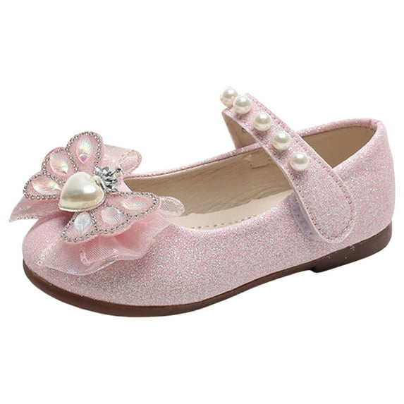 REDARER Girls Sandals Pearl Decoration Cute Flat Bottom Lightweight and Comfortable Hook Loop Princess Shoes,Size 4.5-5 Years