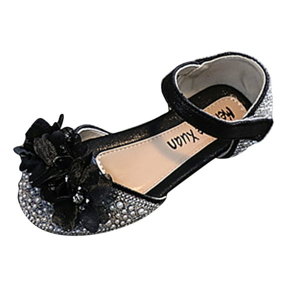 REDARER Girls Sandals Pearl Decoration Cute Hook Loop Versatile Low Heel Comfortable Princess Shoes,Size 9.5-10 Years