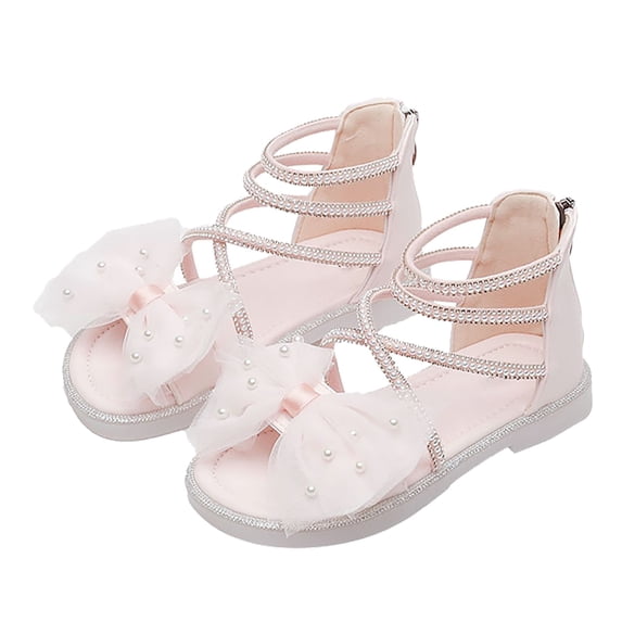 REDARER Girls Sandals Rhinestone Bow Roman Sandals Dress Princess Shoes,Size 5.5-6 Years