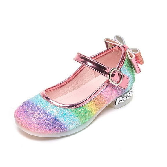 REDARER Girls' Sandals with Rainbow Rubber Soles Glittering High Heeled Girls' Formal Dress Sandals,5-5.5 Years