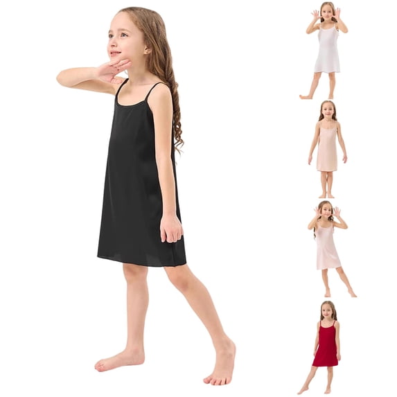 REDARER Girls Satin Cami Nightgown Lightweight Silky Feel Sleeveless Mid Length Summer Sleep Dress,11-12 Years