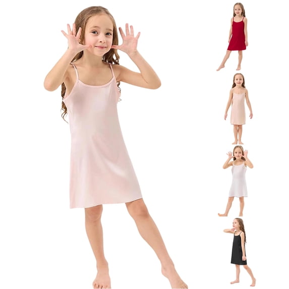 REDARER Girls Satin Cami Nightgown Lightweight Silky Feel Sleeveless Mid Length Summer Sleep Dress,11-12 Years