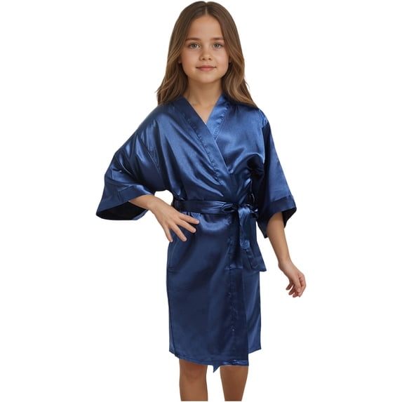REDARER Girls' Satin Kimono Robe, Silk Half-Sleeve Bathrobe for Spa, Wedding & Birthday Party Wear,9-10 Years