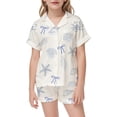 thumbnail image 1 of REDARER Girls Satin Pajama Set Ocean Shell Print Short Sleeve Button-Down Sleepwear Soft Loungewear,4-5 Years, 1 of 3