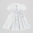 thumbnail image 1 of REDARER Girls' Short Puff Sleeve Button-Front Dress, Cotton A-Line Shirt Dress with Pockets, Summer Casual Playwear Dress for Kids,1-2 Years, 1 of 7