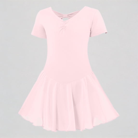 REDARER Girls' Short Sleeve Ballet Dance Dress, Keyhole Back Tutu Dress with Chiffon Skirt, Kids Leotard Dancewear,12-16 Years