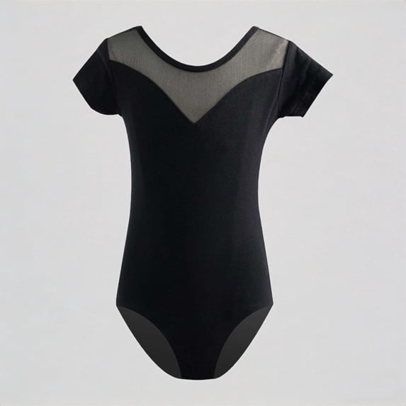 REDARER Girls Short Sleeve Ballet Leotard with Mesh V-Neck Dance Performance for Jazz & Recital Outfit for Kids,5-6 Years