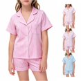 thumbnail image 1 of REDARER Girls Short Sleeve Button Down Pajama Set Stripe Print Soft Comfy Two Piece Summer Sleepwear,12-13 Years, 1 of 4
