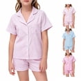 thumbnail image 1 of REDARER Girls Short Sleeve Button Down Pajama Set Stripe Print Soft Comfy Two Piece Summer Sleepwear,6-7 Years, 1 of 4