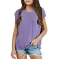 thumbnail image 1 of REDARER Girls Short Sleeve Hooded Top With Pocket Comfortable Casual Tee For Summer Home School Beach Activities,Color:Purple,Size:11-12 Years, 1 of 5