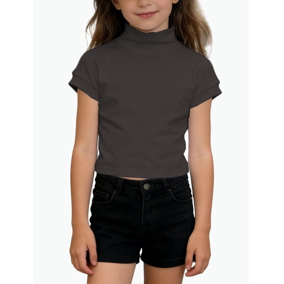 REDARER Girls Short Sleeve Neck Crop Top Stretchy Solid Casual Soft Cotton School Play Tee,4-5 Years