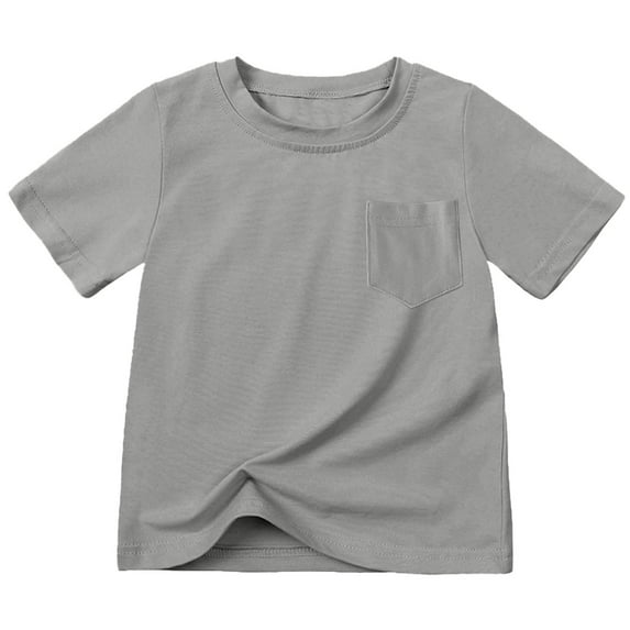 REDARER Girls Short Sleeve Pocket T-Shirt Solid Color Casual Top For Summer School Beach Activities,Color:1 Grey,Size:4-5 Years