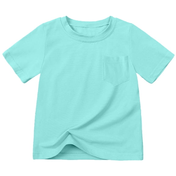 REDARER Girls Short Sleeve Pocket T-Shirt Solid Color Casual Top For Summer School Beach Activities,Color:1 Sky Blue,Size:3-4 Years