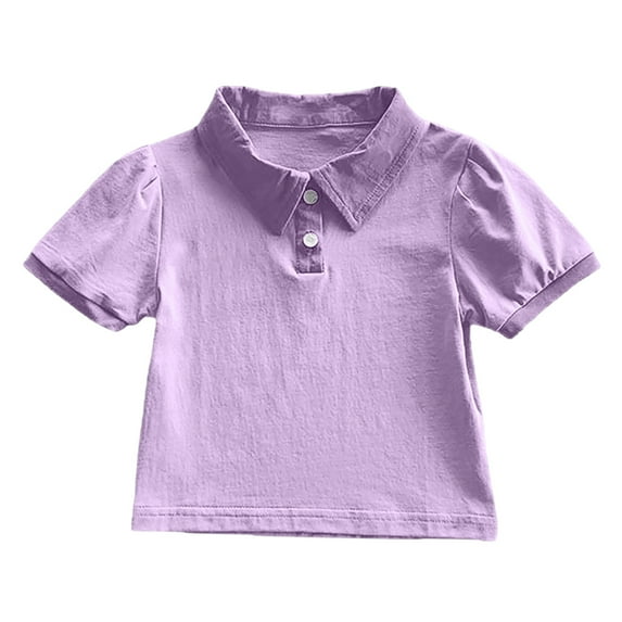 REDARER Girls Short Sleeve Polo Shirt Contrast Color Collar Top Casual Toddler Kids Shirt For Spring Summer Beach,Color:Dark Purple,Size:6-7 Years