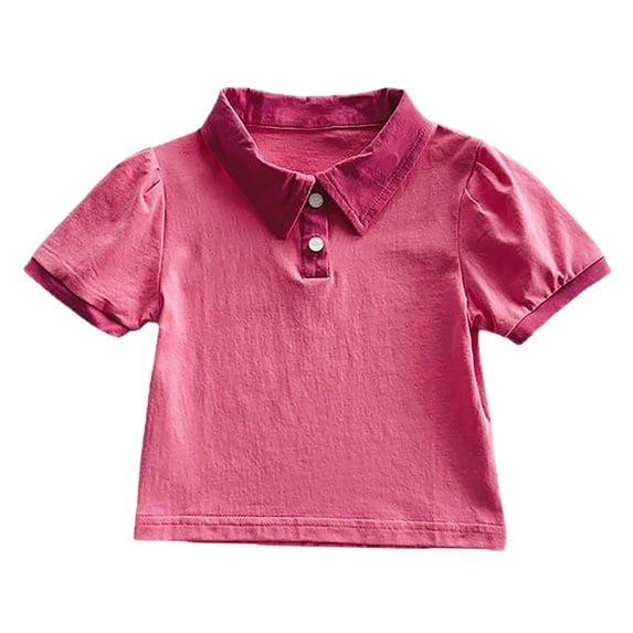 REDARER Girls Short Sleeve Polo Shirt Contrast Color Collar Top Casual Toddler Kids Shirt For Spring Summer Beach,Color:Hot Pink,Size:2-3 Years