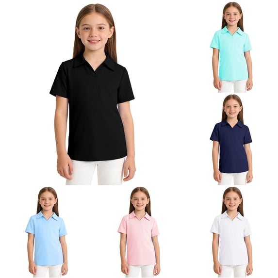 REDARER Girls Short Sleeve Polo Shirt Solid Breathable Comfort School Uniform Casual Tops,7-8 Years