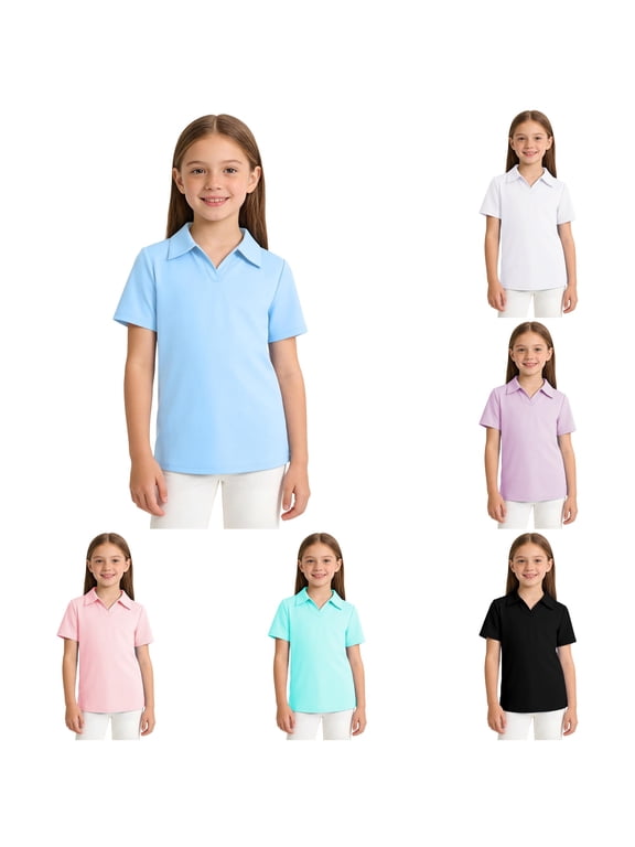 Girls Short Sleeve Polo Shirt Solid Breathable Comfort School Uniform Casual Tops,9-10 Years