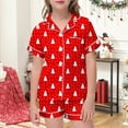 thumbnail image 1 of REDARER Girls Short Sleeve Satin Pajama Set Button Down Sleepwear with Christmas Tree Dot Print for Holiday Lounging and Nightwear,2-3 Years, 1 of 5